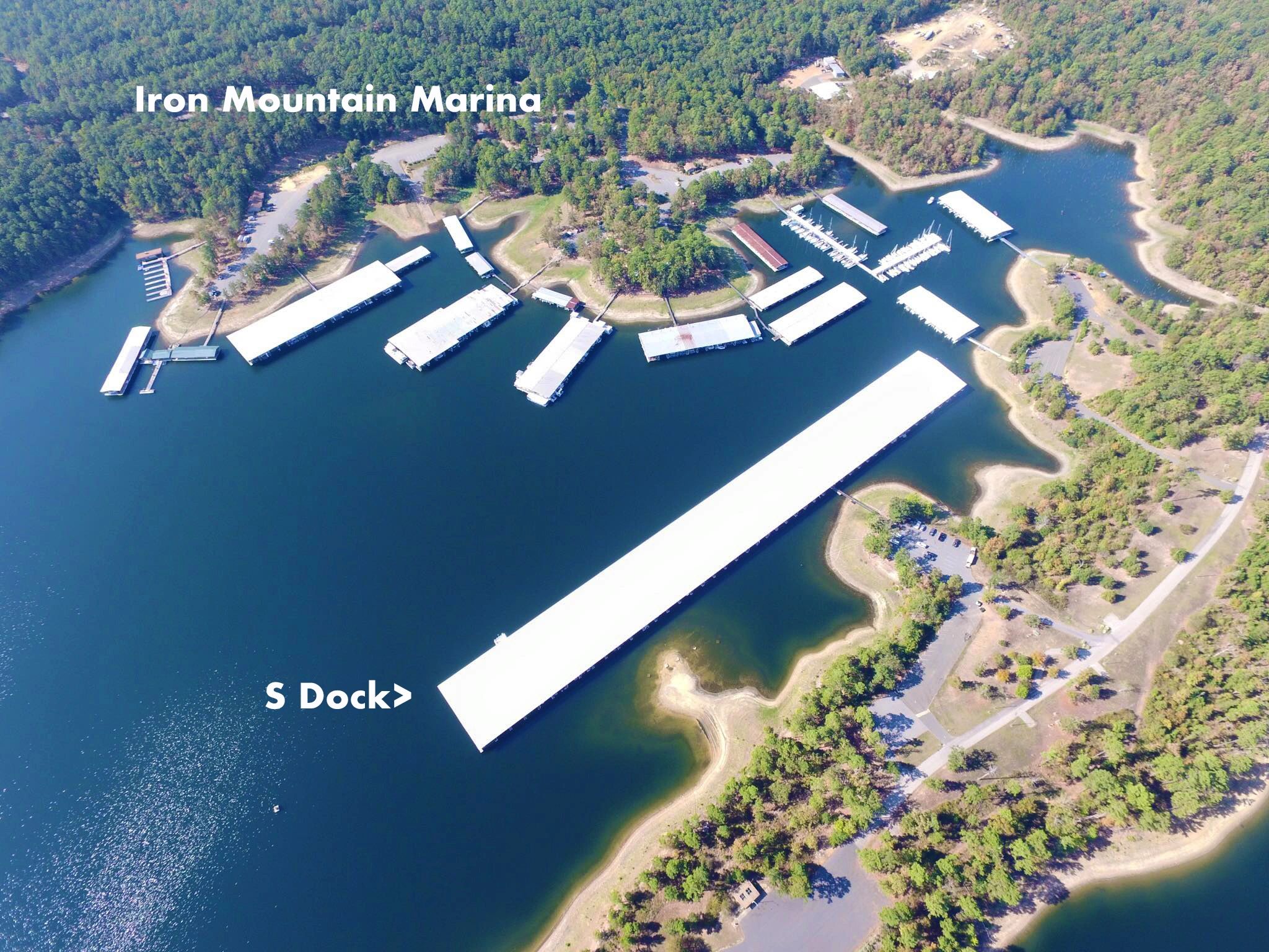 Aerial view of Iron Mountain Marina and S Dock on Lake DeGray, Arkansas